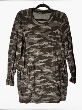 Athleta Balance Printed Dress Black Camo Long Sleeve Pockets Size Large